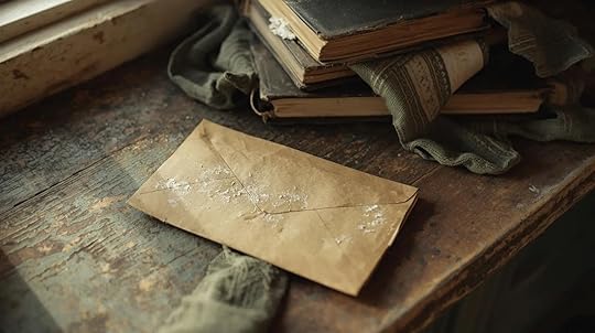 A mysterious envelope lies on a floury counter - The Chosen Heir Mystery, how family legacies drive cozy suspense