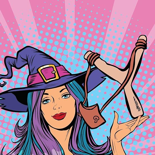 A witch presenting a catapult