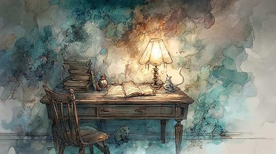 Moody writer's desk with warm golden light