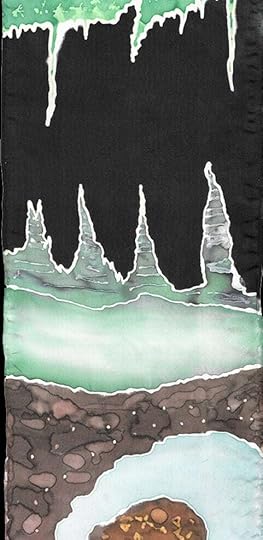 Green opalescent lake inside deep limestone cavern with reflecting water