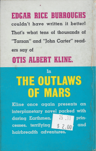 back cover, with Edgar Rice Burroughs more prominent than the author, whose name is also misspelled