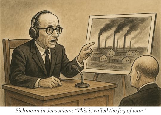 Eichmann in Jerusalem, explaining a prosecutor’s exhibit of a photograph of smoke pouring from crematoria: “This is called the fog of war.”