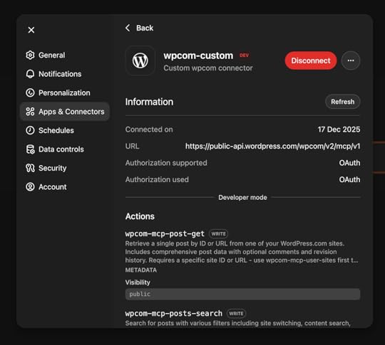 Apps & Connectors settings page.