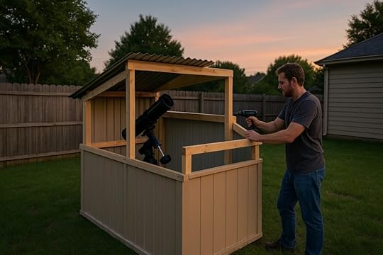 Person building a small backyard telescope observatory