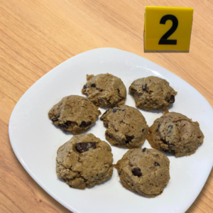 chickpea chocolate chip cookies on a plate with evidence tag 2