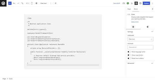 Example of code displayed in a blog post using plain text formatting. 