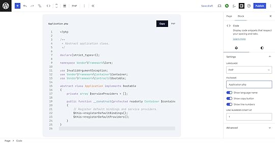 Example of the Code Block using custom colors. 