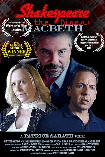 A poster for the short film Shakespeare in the Diner: Macbeth featuring the actors playing Macbeth, Lady Macbeth, and Banquo, with a title block and 3 festival laurels.