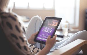 Woman reads Judge, Jury, & Executioner on her tablet