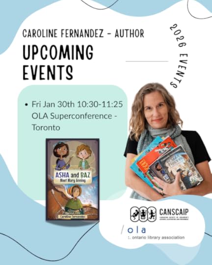 Librarians (and authors and publishing people) going to the Ontario Library Association Superconference this week - come visit me at 10:30 and the CANSCAIP booktasting (it's usually a stage at the back corner of the marketplace). I'll be presenting ASHA AND BAZ MEET MARY ANNING (STEM/STEAM topic for your readers). This book is published by Common Deer Press and illustrated by Dharmali Patel. #OLA2026 #OLASuperconference2026