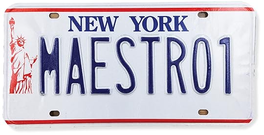 New York license plate with the custom text “MAESTRO1” and an illustration of the Statue of Liberty.