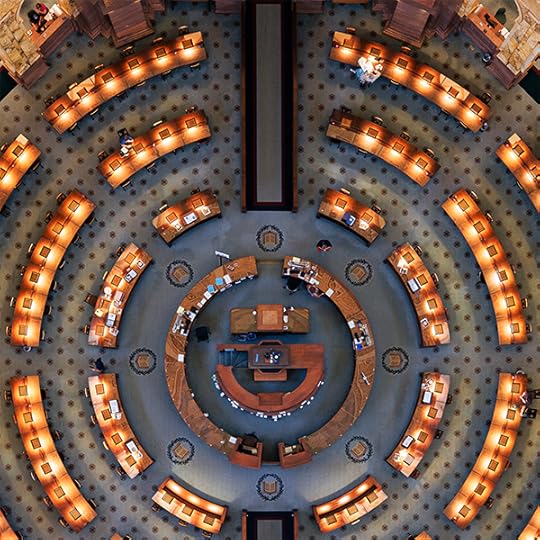 The Library's Main Reading Room, photographed from high above in the raised dome roof.