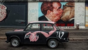 The section of the Berlin Wall depicting Brezhnev's iconic kiss