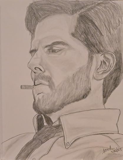 A pencil sketch of Adam Scott as Mark Scout in the television series Severance.