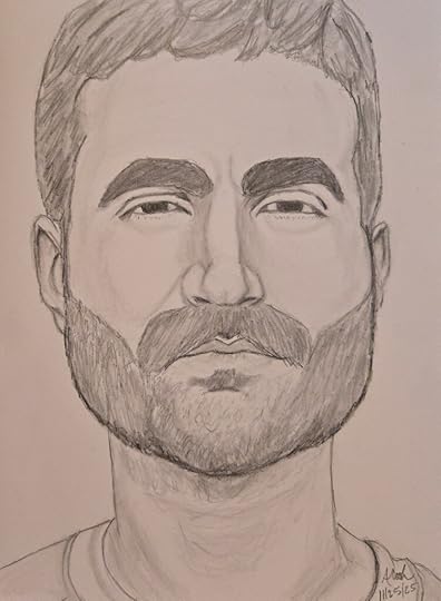 A pencil sketch of Brett Goldstein as Roy Kent in the television series Ted Lasso.