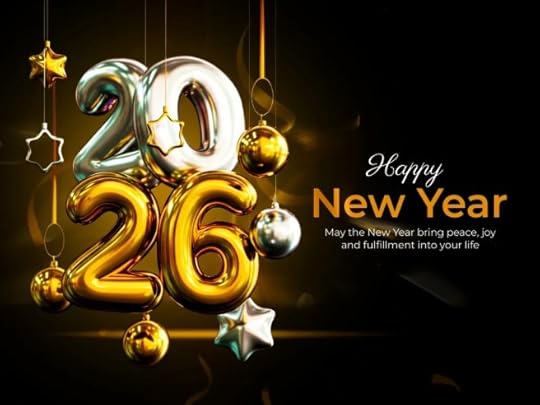 Colorful 2026 New Year celebration graphic featuring metallic numbers and stars with a festive greeting.