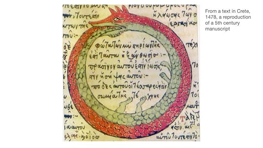 Image of an ouroboros from a Medieval illuminated text