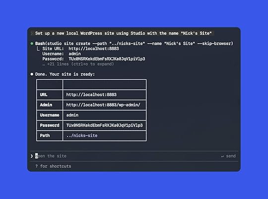Screenshot of WordPress Studio CLI New Site Creation command.