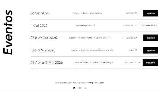 Screenshot of the Events section of Tammy's website.