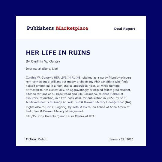 Publishers Marketplace deal: Cynthia W. Gentry's debut 