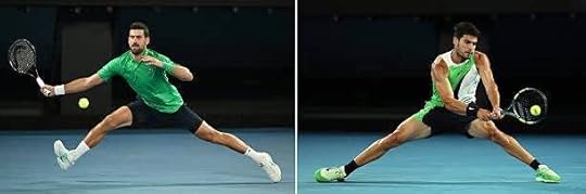 In this composite image a comparison has been made between Novak Djokovic of Serbia and Carlos Alcaraz of Spain. They will meet in the Australian...