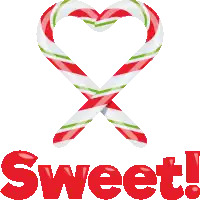 two crossed candy canes with the word sweet in red