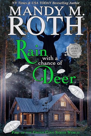 rain with a chance of deer cover art with deer shadow and cabin with trees