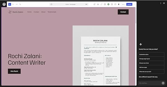 Screenshot of the resume website created by the WordPress AI website builder.