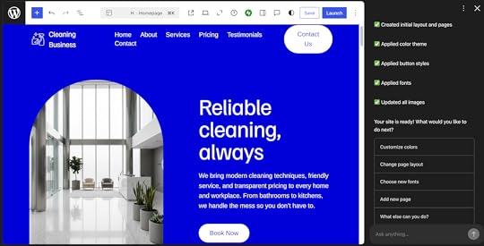 Screenshot of the business website created by the WordPress AI website builder.