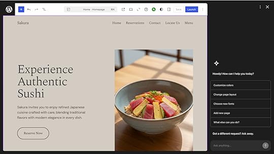 Screenshot of the restaurant website created by the WordPress AI website builder.