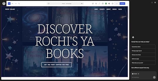 Screenshot of the author website created by the WordPress AI website builder.