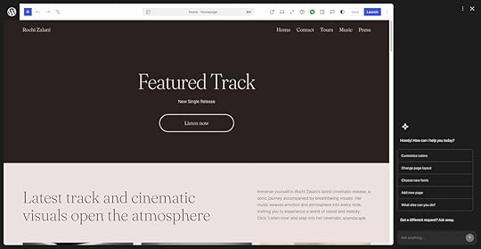 Screenshot of the music website created by the WordPress AI website builder.