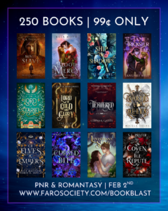 Graphics of covers with the text 250 Books 99 cents today only in PNR & Romantasy