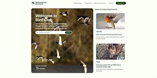 Screenshot of the Bedfordshire Bird Club website homepage.