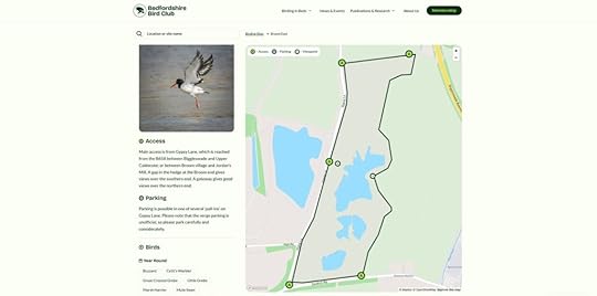 Screenshot of the Bedfordshire Bird Club website map page.