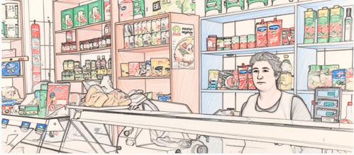 Altered photo of a neighbourhood shop in Eastern Europe