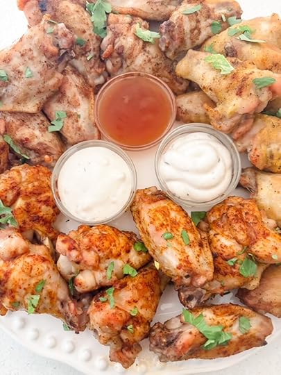 The finished Oven Baked Wings with accompanying dips