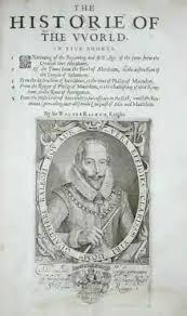 Cover page of 'The Historie of the World' with a title and an engraved portrait of a man in a decorative frame.