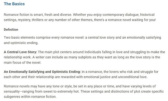 Screenshot of a page at the Romance Writer's Association Website. Blue heading reads