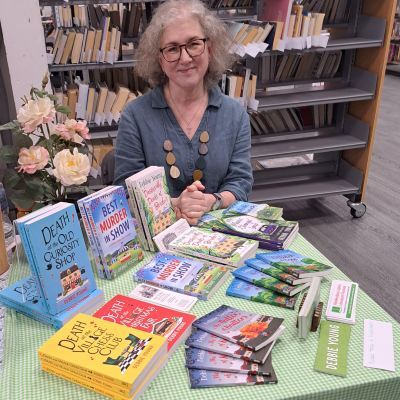 Debbie Young at her stall at Bath Central Library