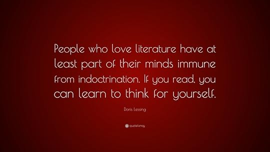 Quote of the Day 137, blog post by Aspasia S. Bissas, aspasiasbissas.com. Image if of a red background with this quote by Doris Lessing: 