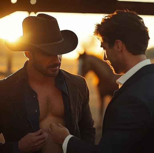 This may contain: two men in suits and cowboy hats standing next to each other