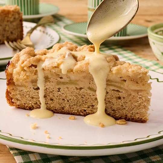 Custard topping being poured on the Irish Apple Cake