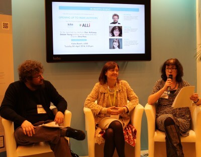 Dan Holloway, Orna Ross and Debbie Young, launching a book they'd co-written for the Alliance of Independent Authors