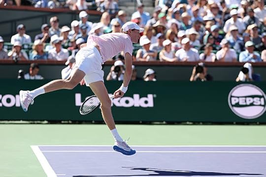 Jannik Sinner of Italy serves against Alexander Zverev of Germany during their Men's Singles Semifinals match on Day 11 of the BNP Paribas Open at...
