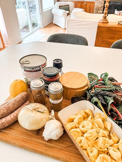 The ingredients for the soup laid out on a counter