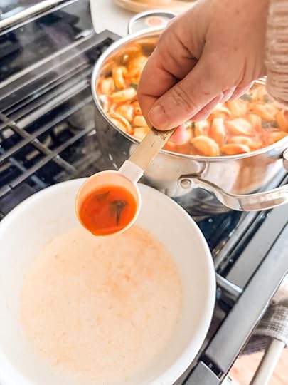 Marie tempering the half-and-half