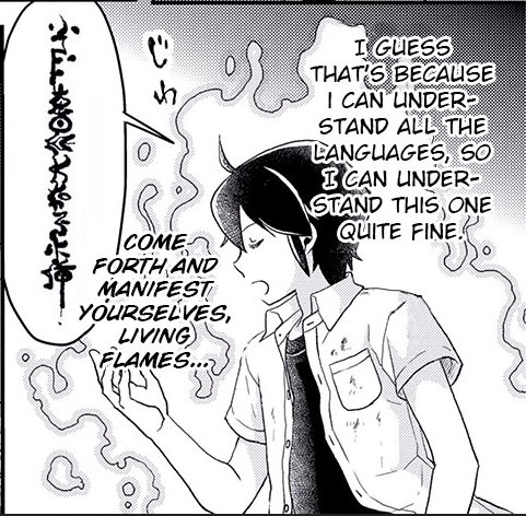 The protagatonist reciting an incantation 