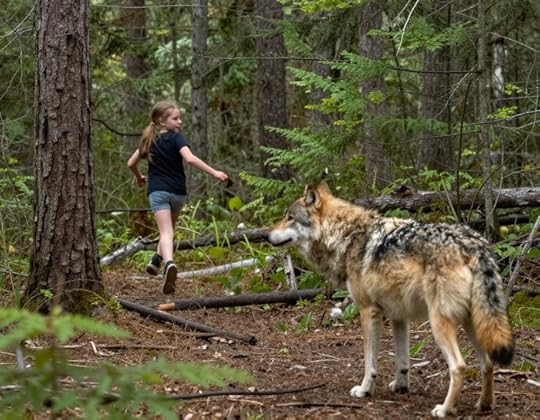 image of young girl running from a wolf as Michelle Willms describes her own experience in Northern Girls