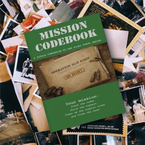 Operation Slip Knot Mission Codebook on top of a pile of scattered photographs
